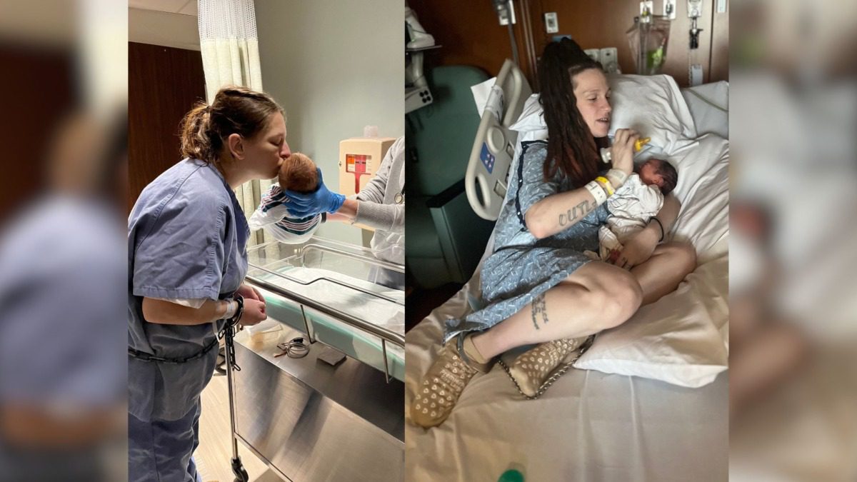 Photos of two incarcerated women shackled after given birth in a Virginia jail.